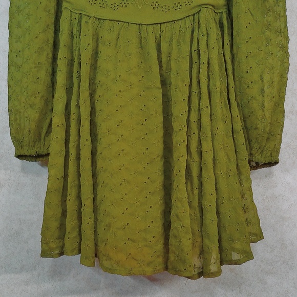 NWOT Free People Renaissance Eyelet Mini Dress, Olive Green, Fully Lined Sz Med. - Picture 3 of 9